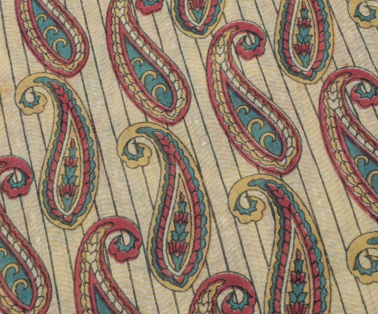 Sushila Vintage Cream Saree 100% Pure Cotton Printed Paisley Soft Craft Fabric