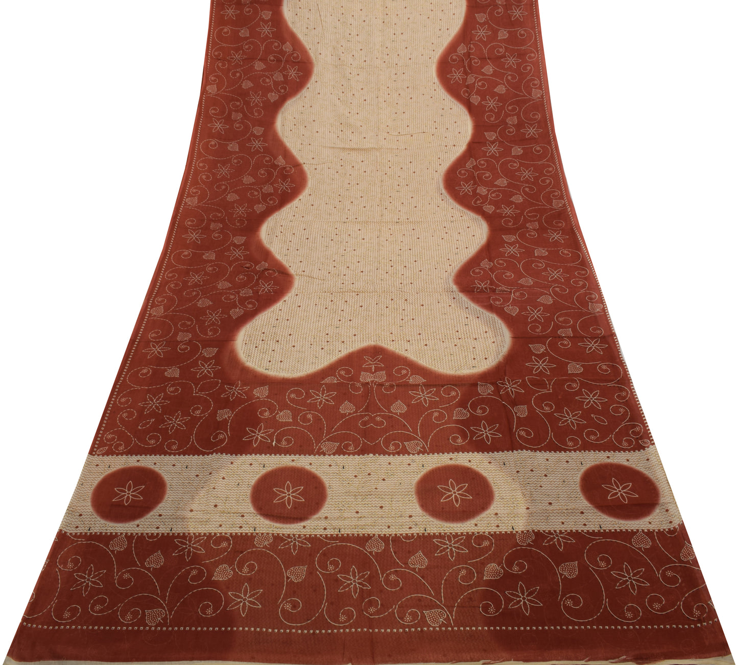 Sushila Vintage Cream Saree 100% Pure Cotton Printed 5 Yard Soft Craft Fabric