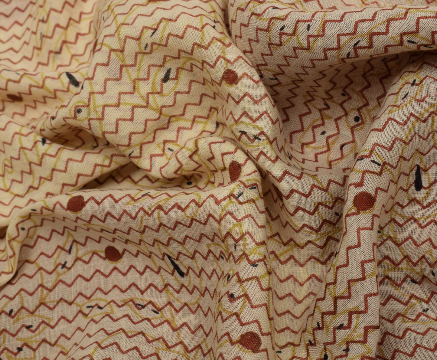 Sushila Vintage Cream Saree 100% Pure Cotton Printed 5 Yard Soft Craft Fabric