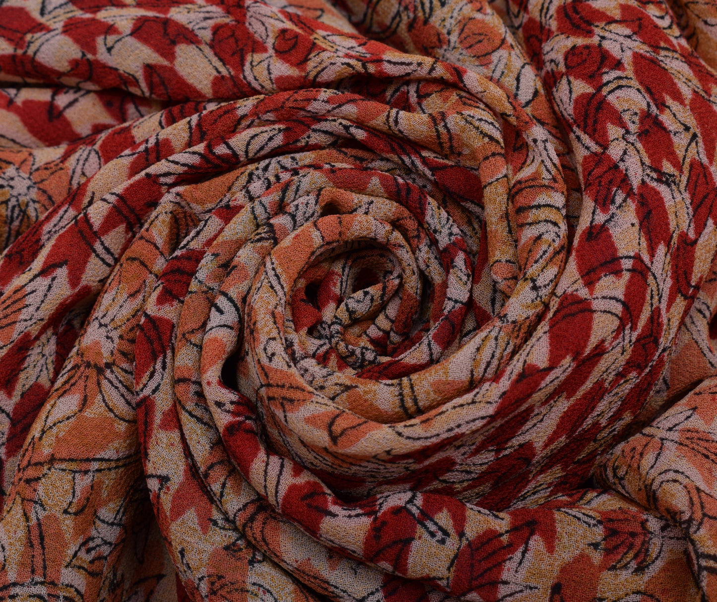 Sushila Vintage India Saree 100% Pure Georgette Silk Printed Floral Craft Fabric