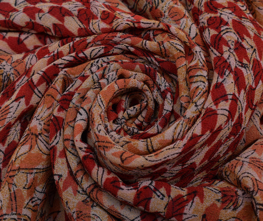 Sushila Vintage India Saree 100% Pure Georgette Silk Printed Floral Craft Fabric