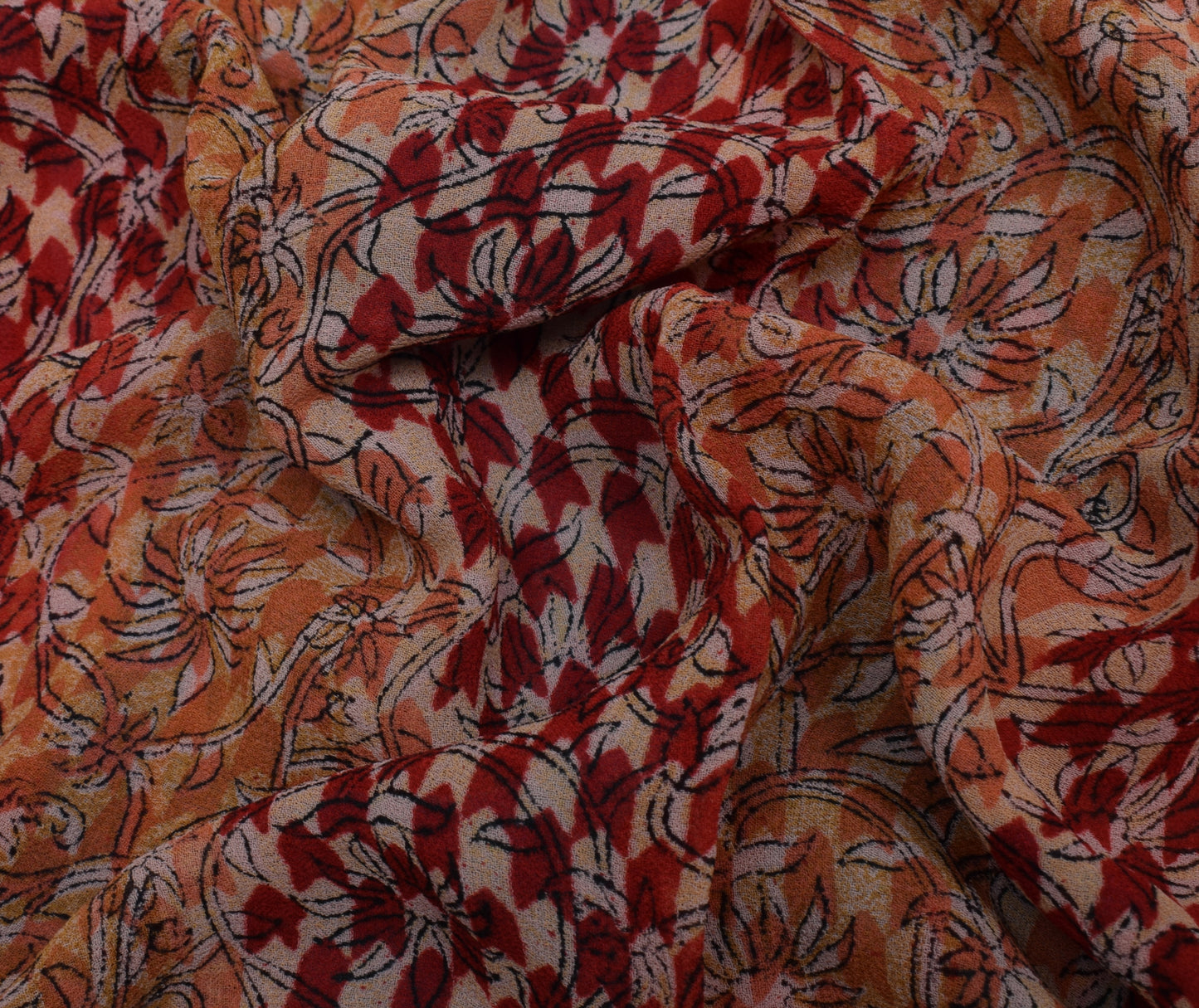 Sushila Vintage India Saree 100% Pure Georgette Silk Printed Floral Craft Fabric