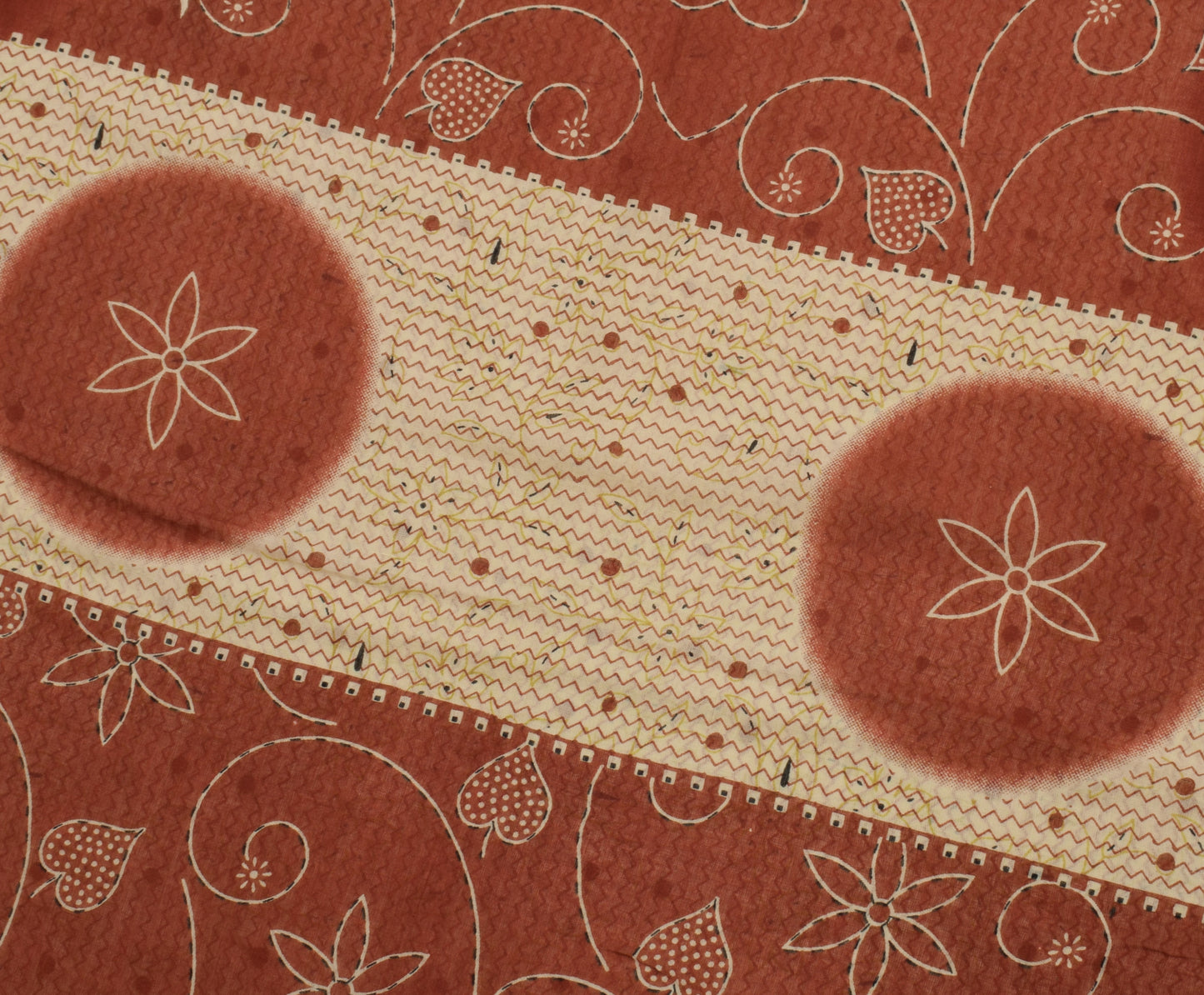 Sushila Vintage Cream Saree 100% Pure Cotton Printed 5 Yard Soft Craft Fabric