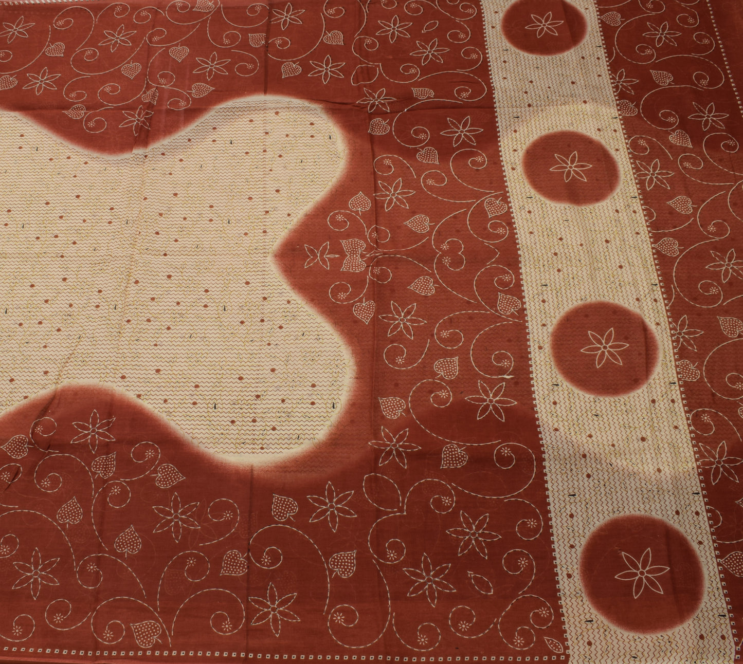 Sushila Vintage Cream Saree 100% Pure Cotton Printed 5 Yard Soft Craft Fabric