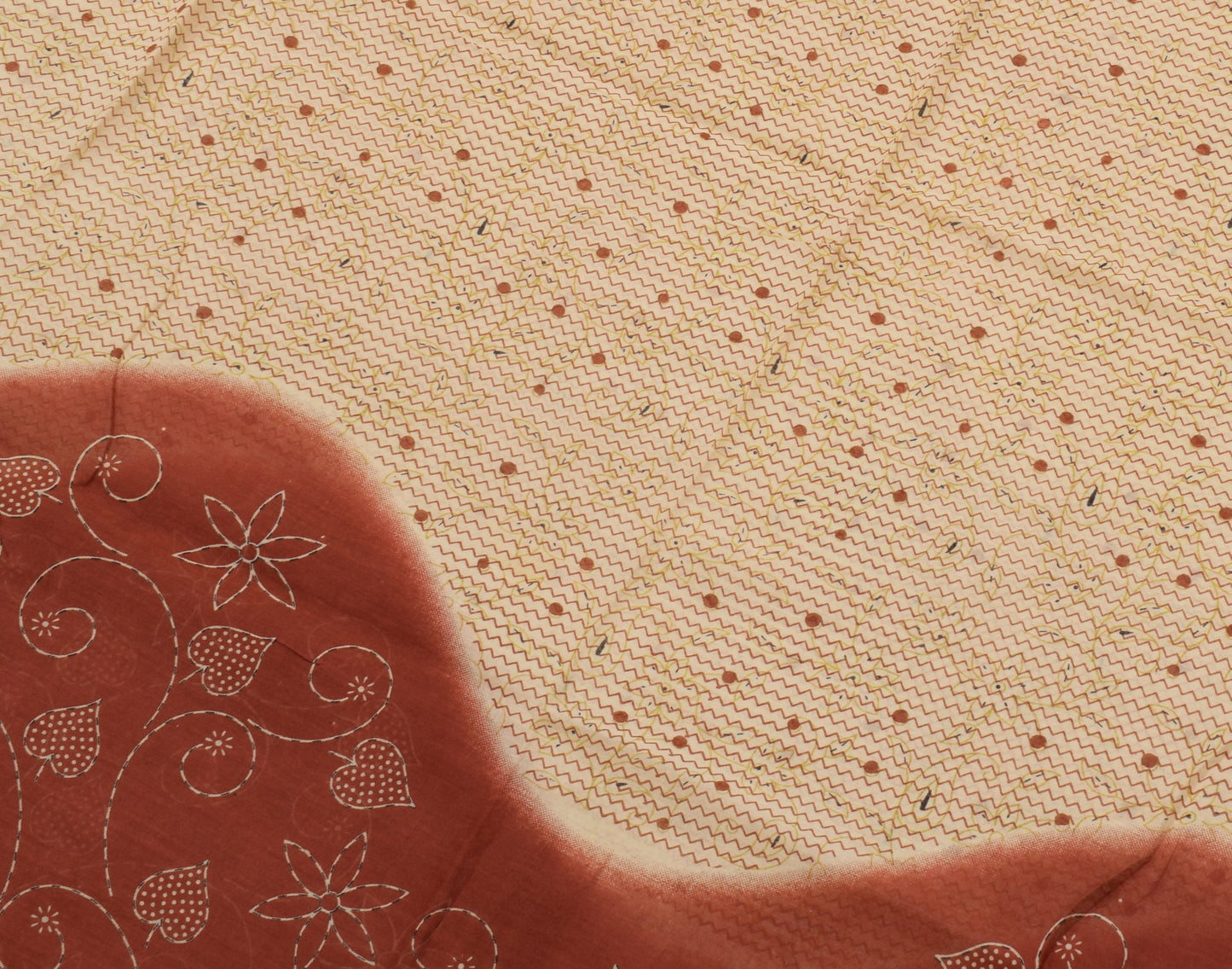 Sushila Vintage Cream Saree 100% Pure Cotton Printed 5 Yard Soft Craft Fabric
