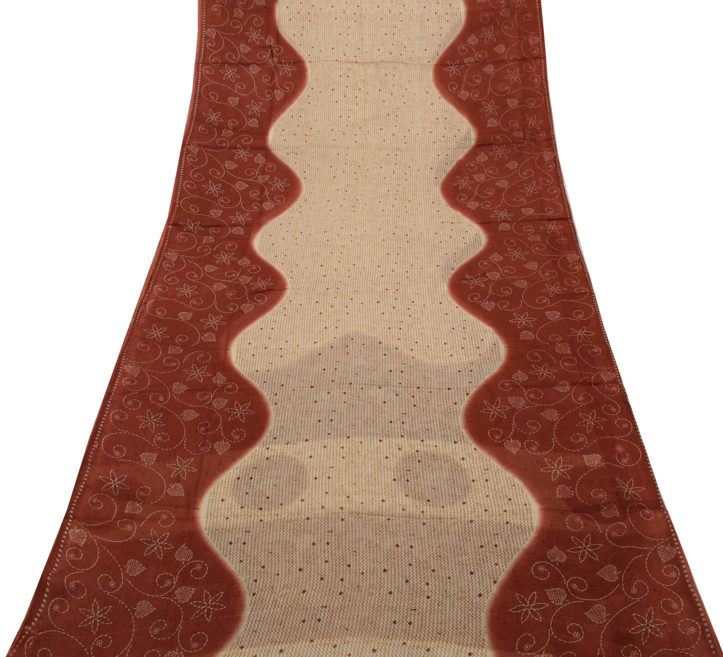 Sushila Vintage Cream Saree 100% Pure Cotton Printed 5 Yard Soft Craft Fabric