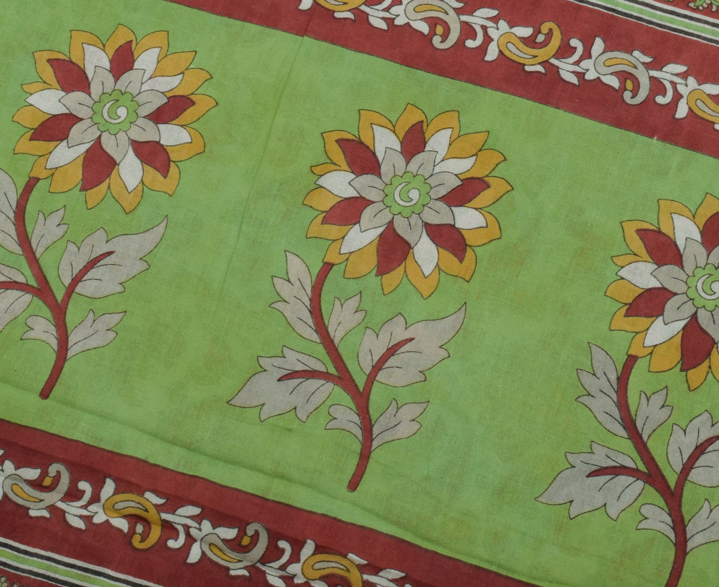 Sushila Vintage White Saree 100% Pure Cotton Printed Paisley Soft Craft Fabric