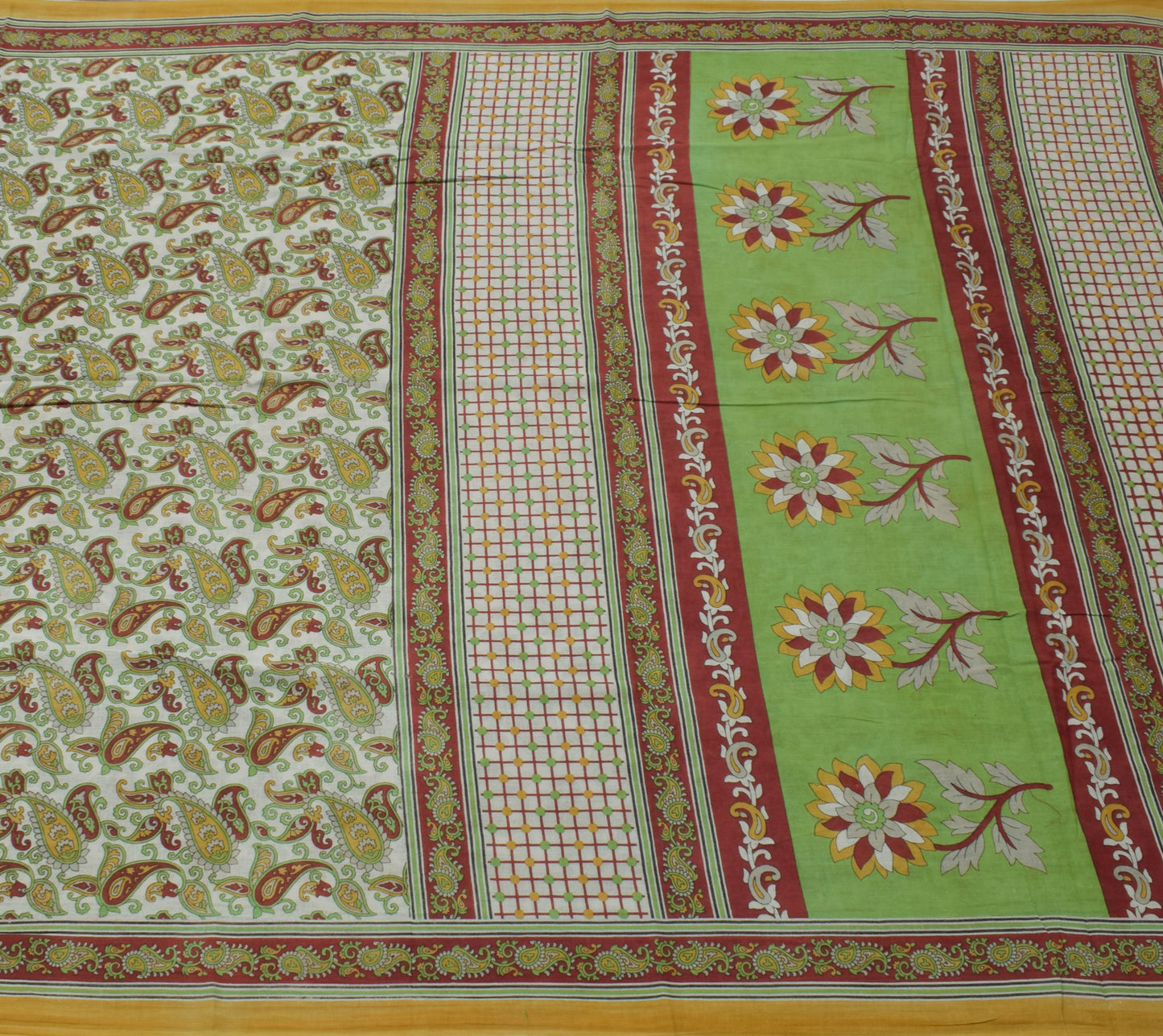 Sushila Vintage White Saree 100% Pure Cotton Printed Paisley Soft Craft Fabric