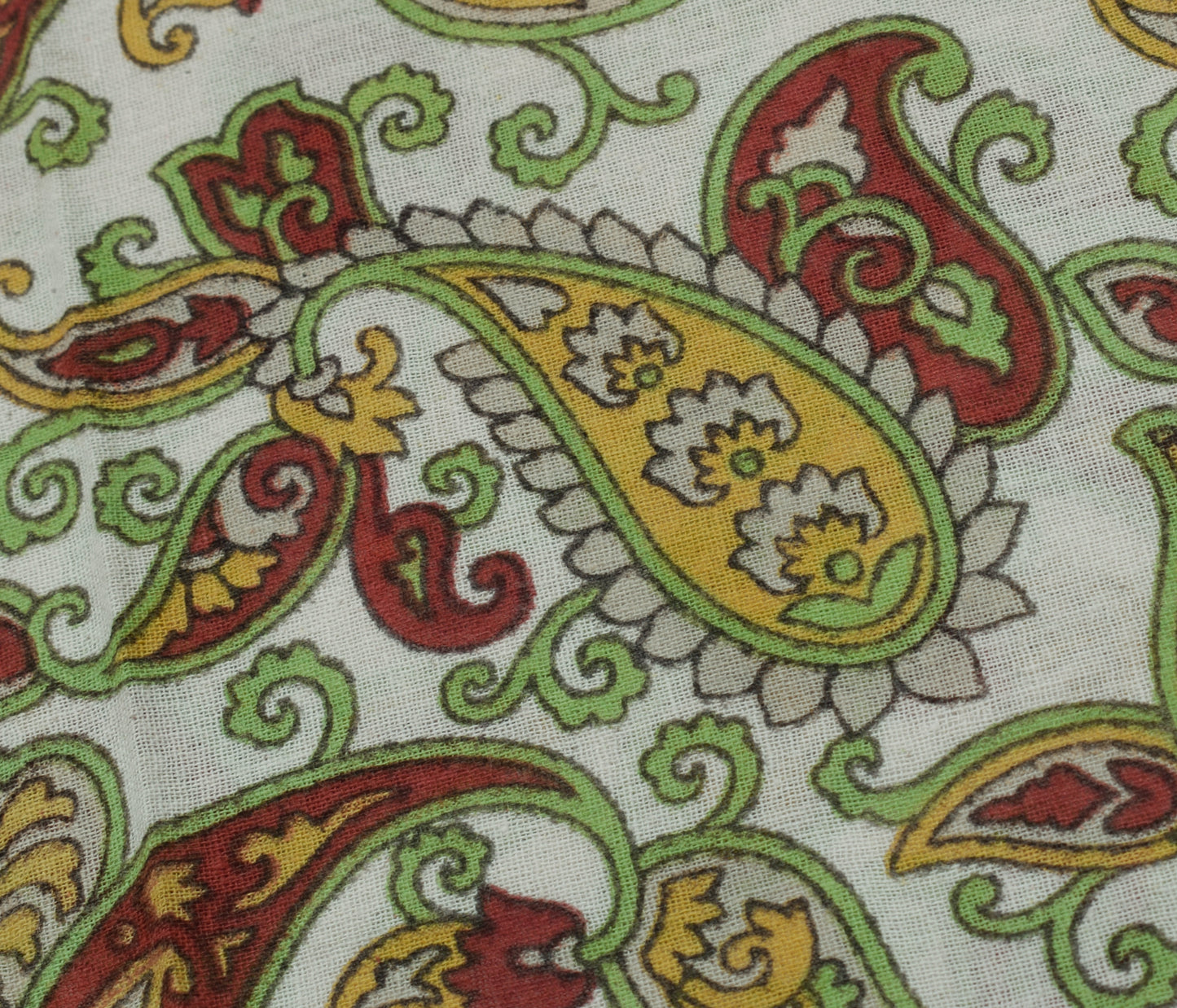 Sushila Vintage White Saree 100% Pure Cotton Printed Paisley Soft Craft Fabric