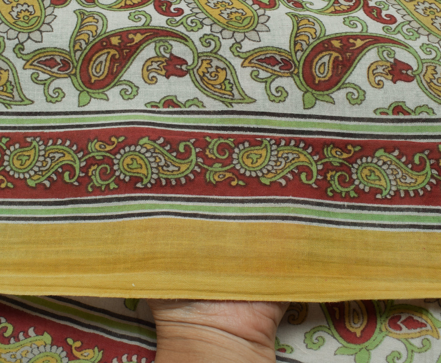 Sushila Vintage White Saree 100% Pure Cotton Printed Paisley Soft Craft Fabric