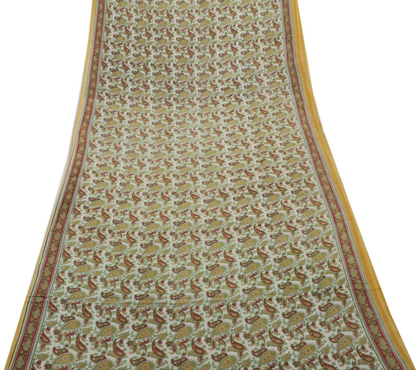 Sushila Vintage White Saree 100% Pure Cotton Printed Paisley Soft Craft Fabric