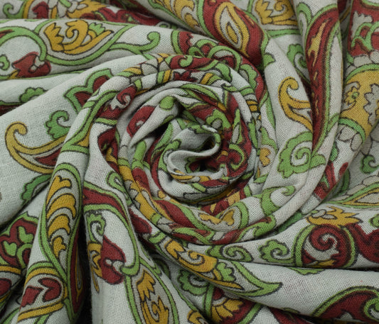 Sushila Vintage White Saree 100% Pure Cotton Printed Paisley Soft Craft Fabric