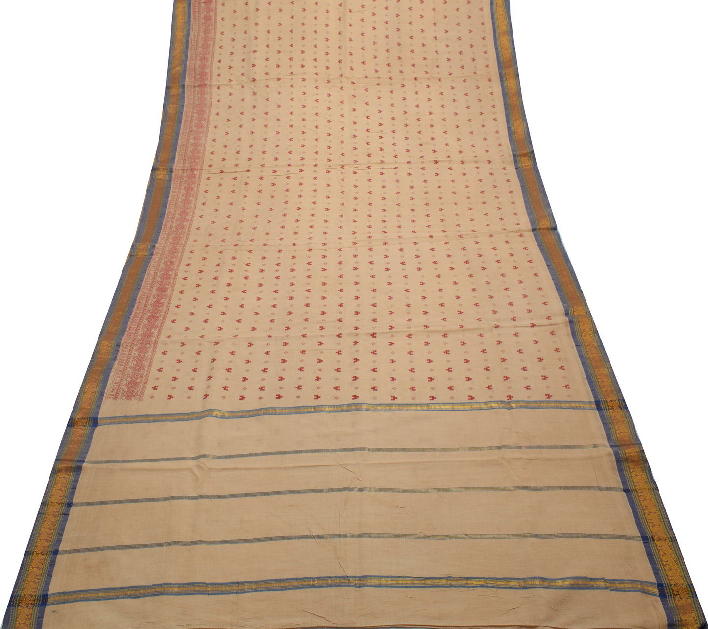 Sushila Vintage Light Brown Saree Pure Cotton Hand Block Printed Craft Fabric
