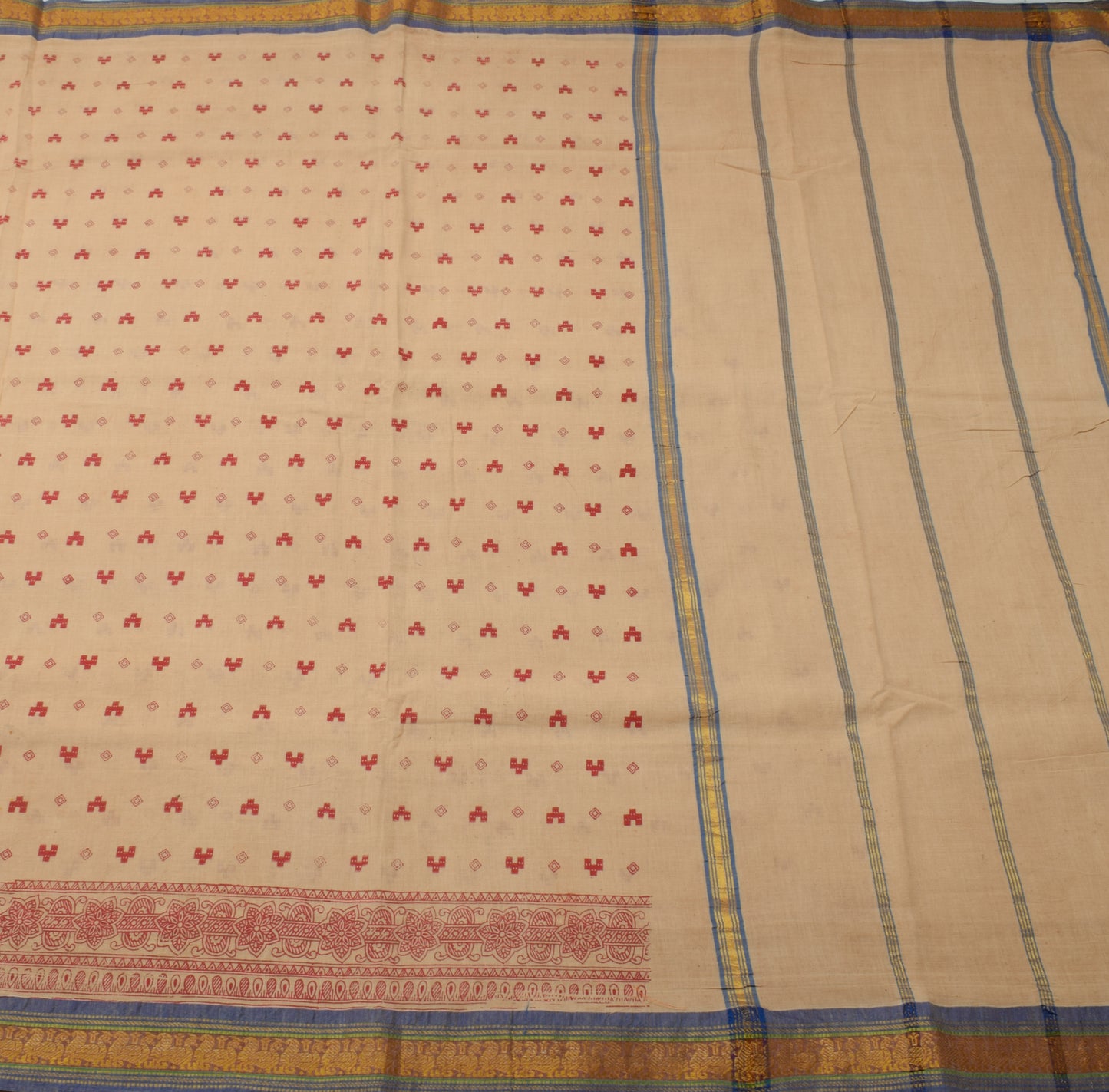 Sushila Vintage Light Brown Saree Pure Cotton Hand Block Printed Craft Fabric