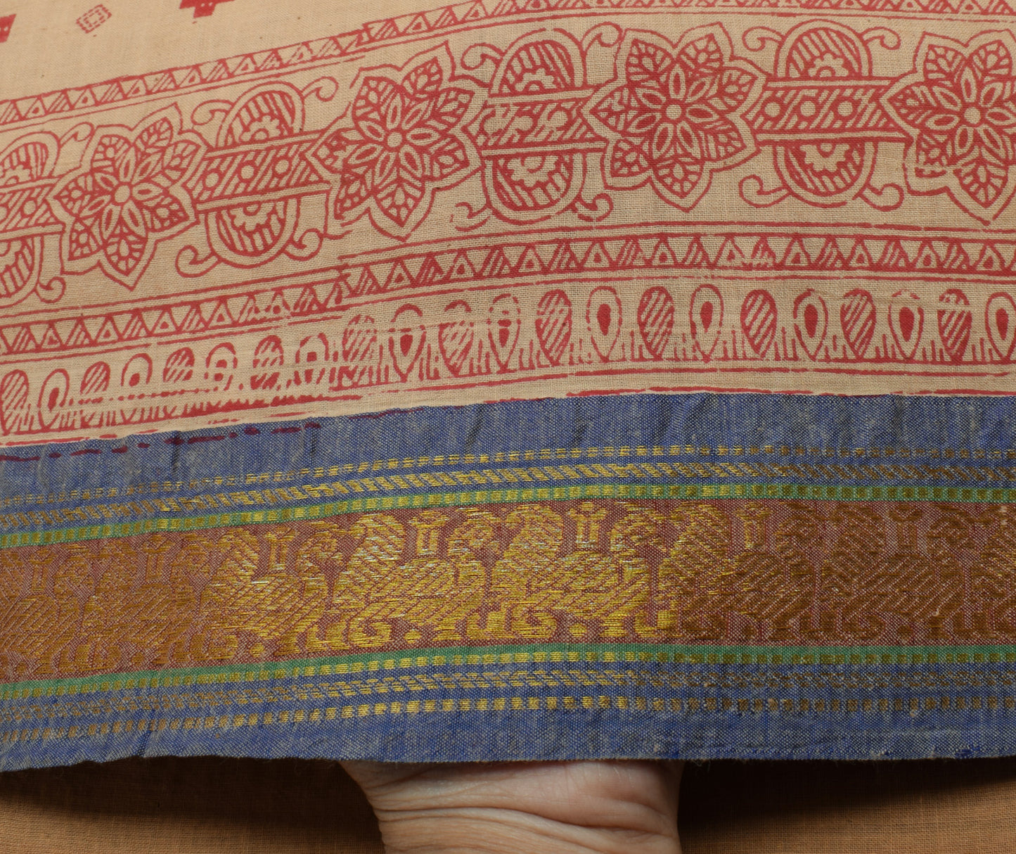 Sushila Vintage Light Brown Saree Pure Cotton Hand Block Printed Craft Fabric