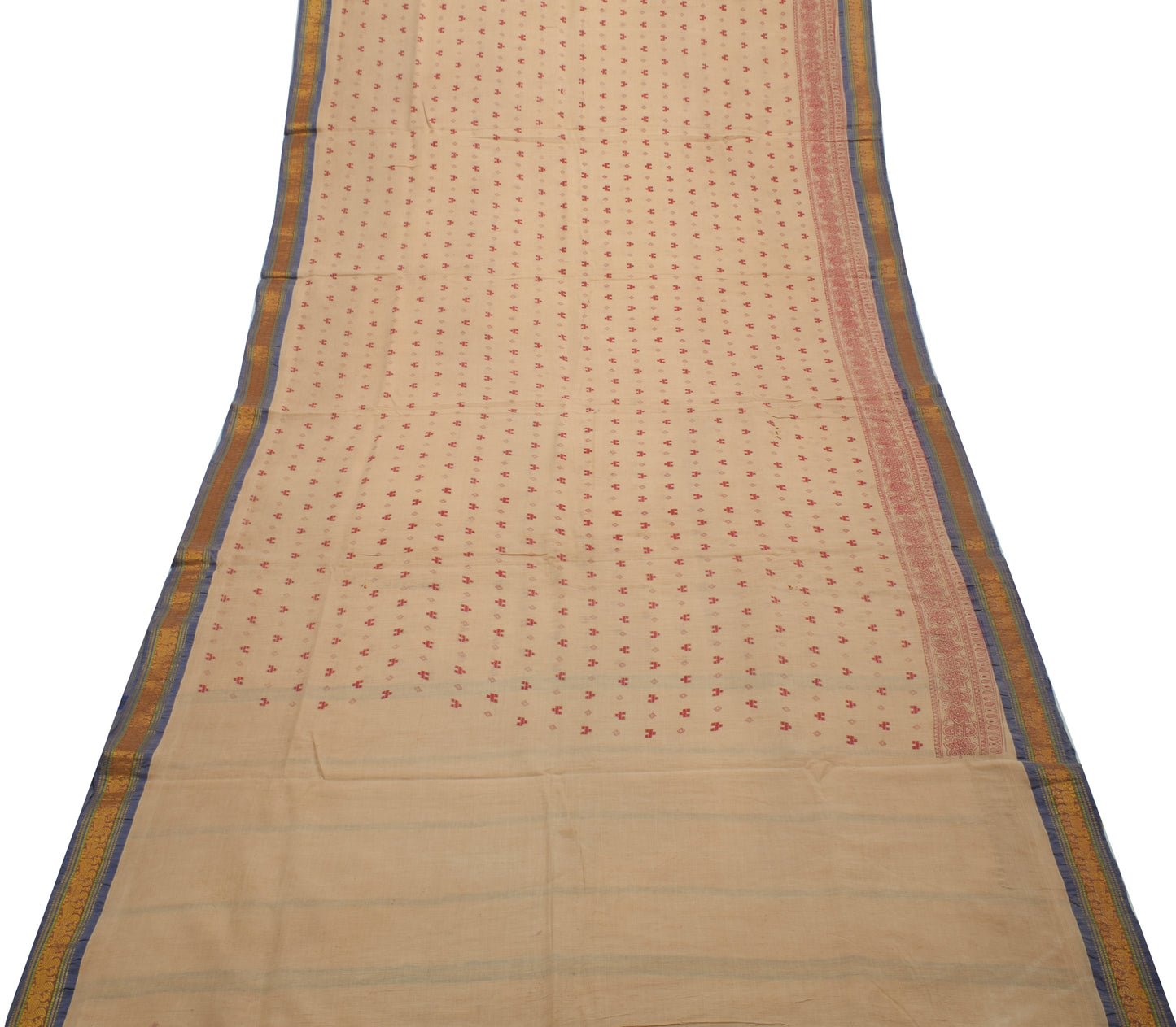 Sushila Vintage Light Brown Saree Pure Cotton Hand Block Printed Craft Fabric