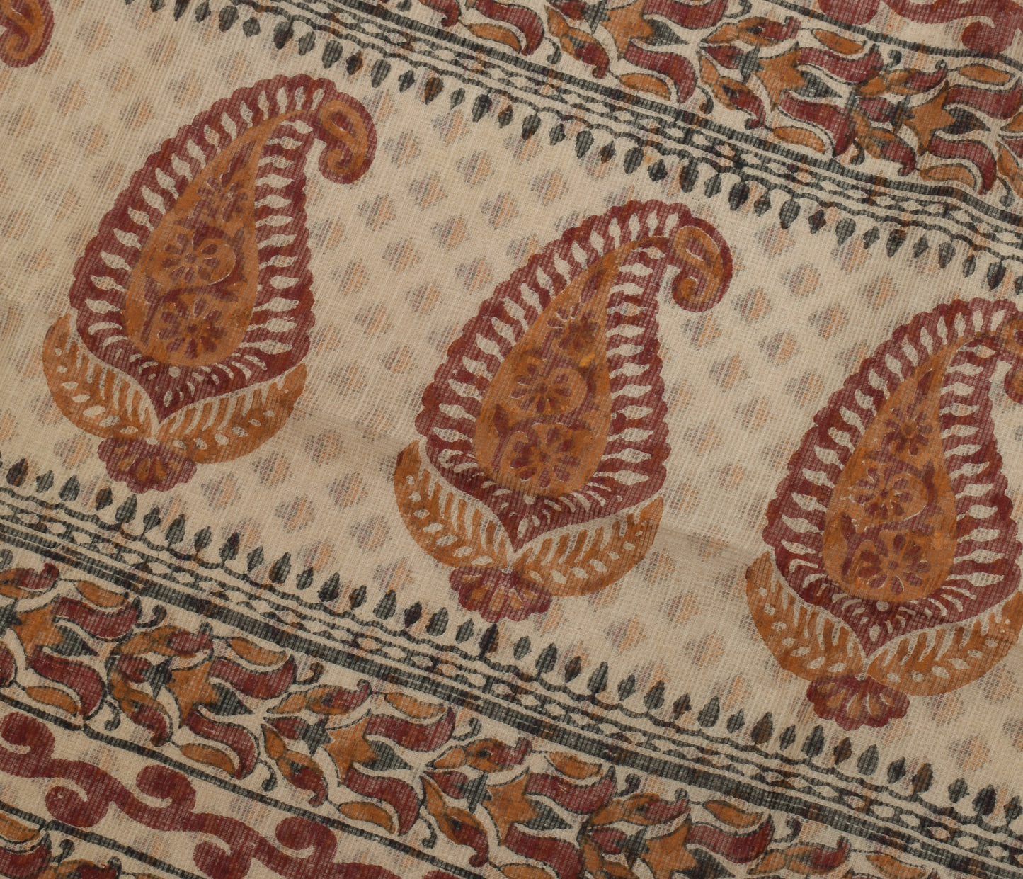 Sushila Vintage Cream Saree 100% Pure Cotton Hand Block Printed Floral Fabric