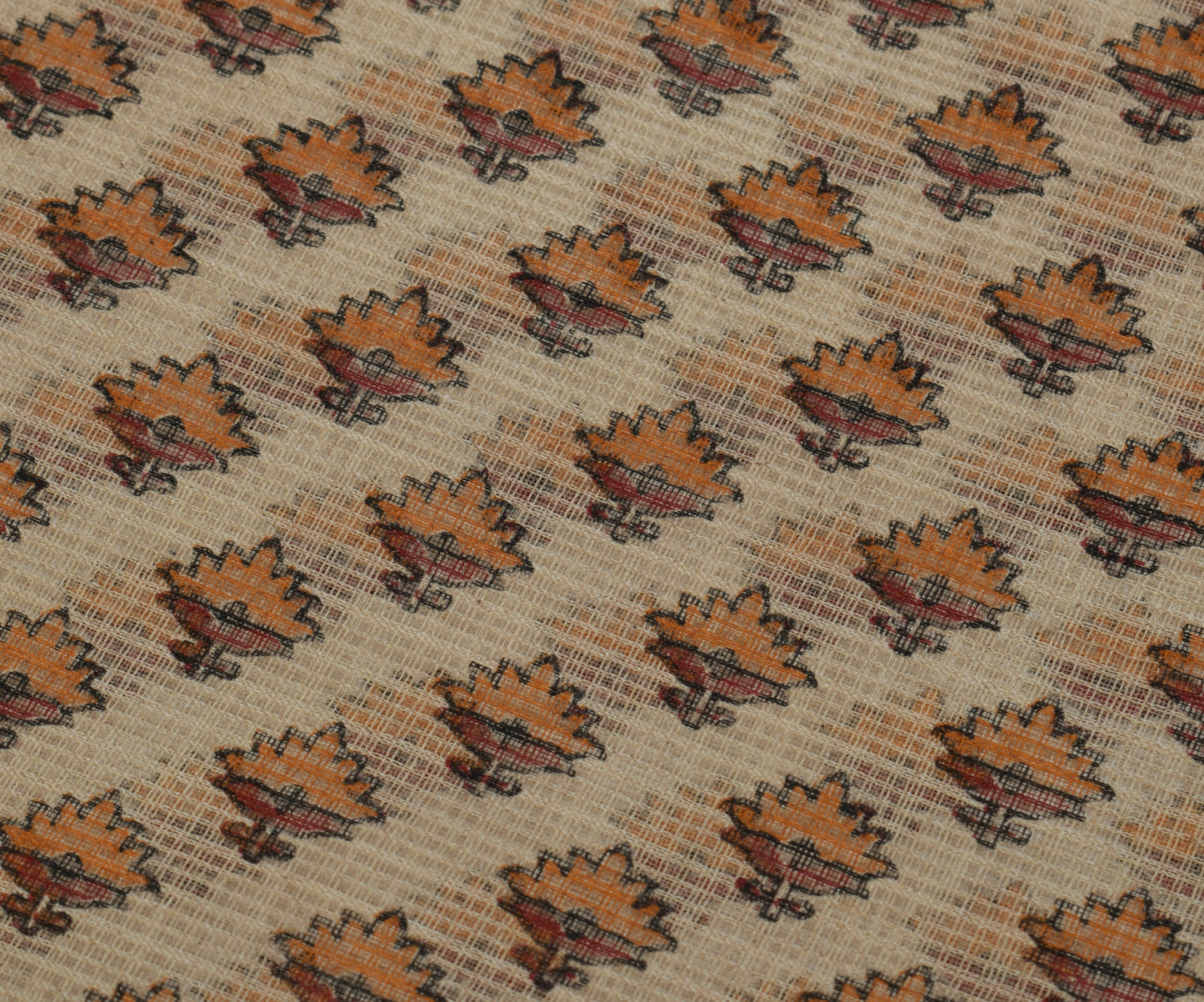 Sushila Vintage Cream Saree 100% Pure Cotton Hand Block Printed Floral Fabric