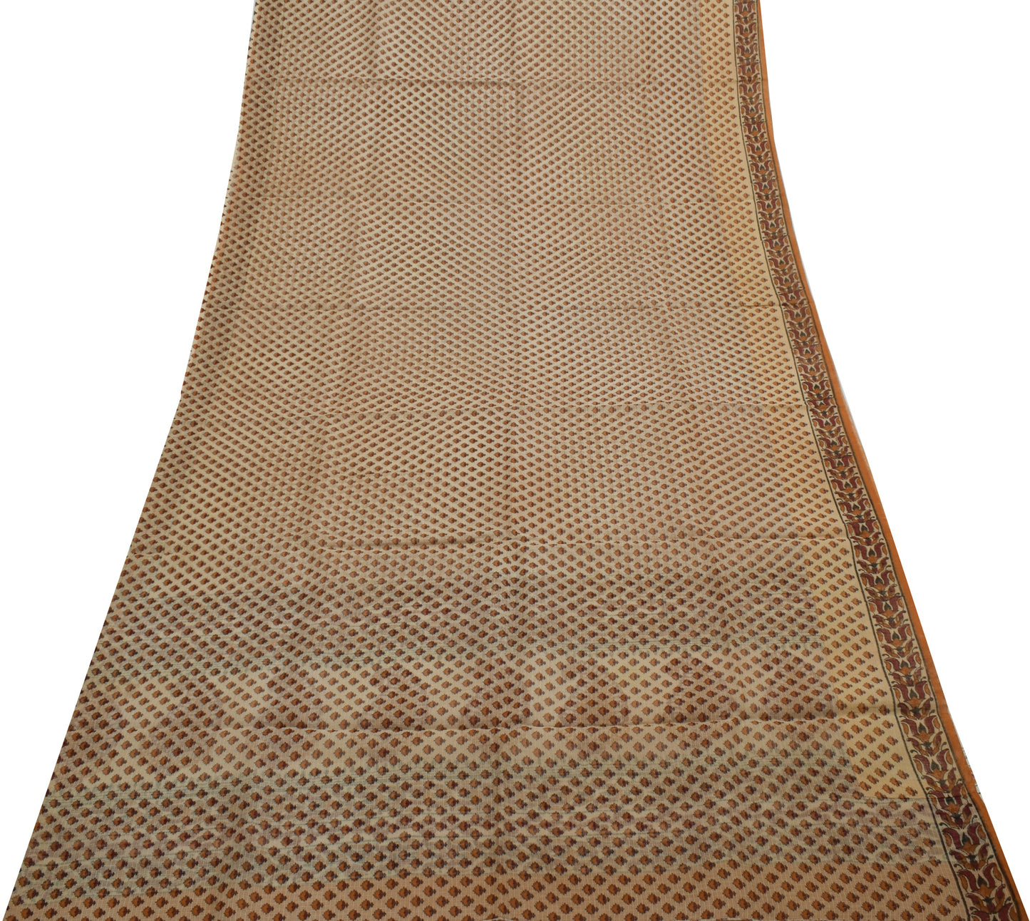 Sushila Vintage Cream Saree 100% Pure Cotton Hand Block Printed Floral Fabric