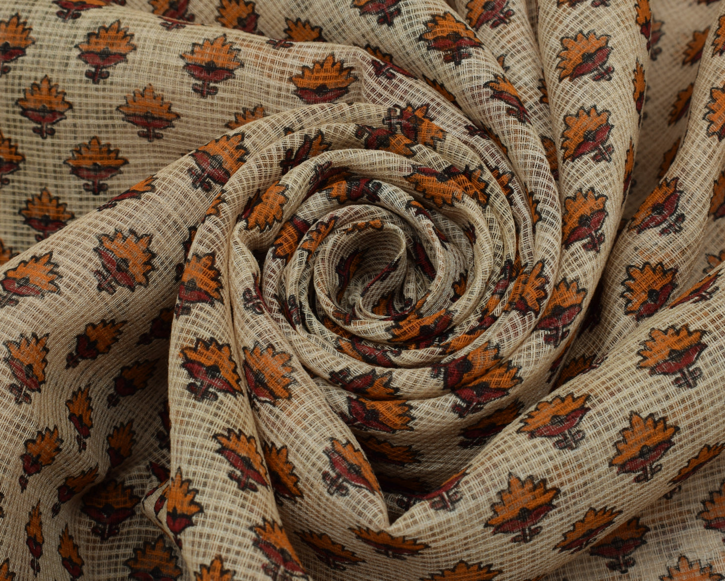 Sushila Vintage Cream Saree 100% Pure Cotton Hand Block Printed Floral Fabric