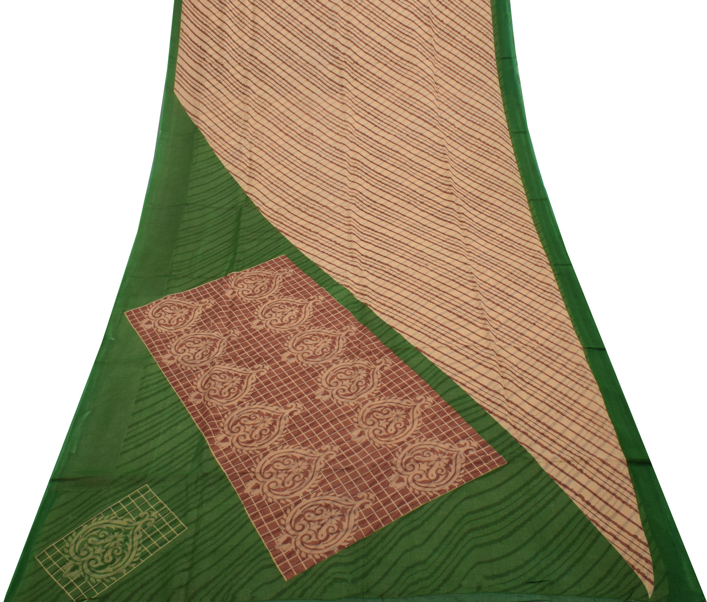 Sushila Vintage Cream Saree 100% Pure Cotton Printed 5 Yard Soft Craft Fabric