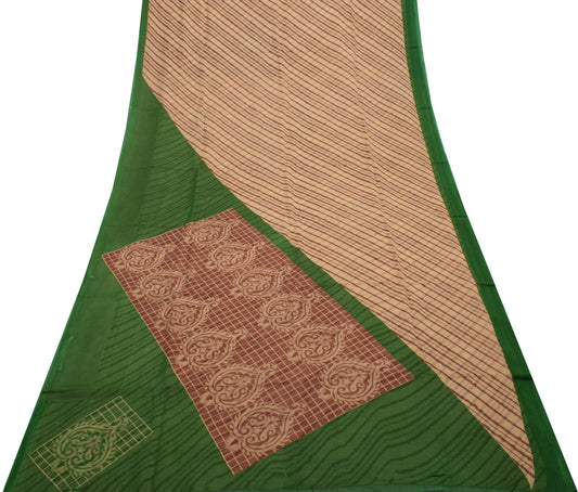 Sushila Vintage Cream Saree 100% Pure Cotton Printed 5 Yard Soft Craft Fabric