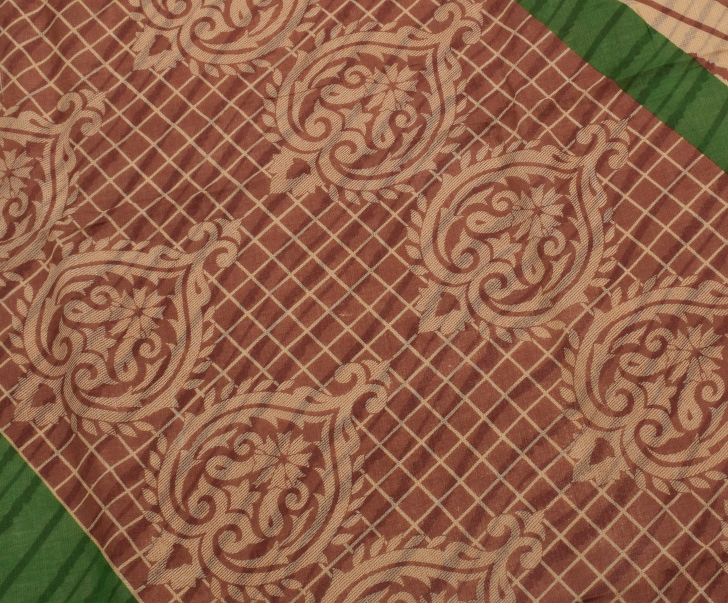 Sushila Vintage Cream Saree 100% Pure Cotton Printed 5 Yard Soft Craft Fabric