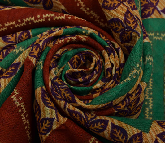 Sushila Vintage Multi-Color Saree Pure Cotton Printed Zig-Zag Soft Craft Fabric
