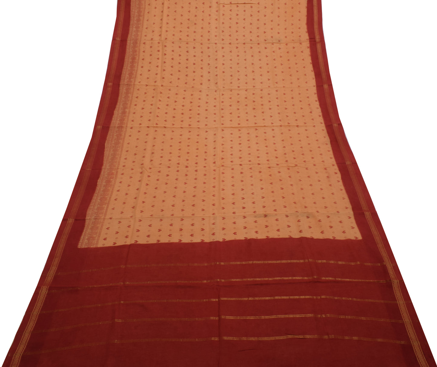 Sushila Vintage Peach Saree 100% Pure Cotton Hand Block Printed Craft Fabric