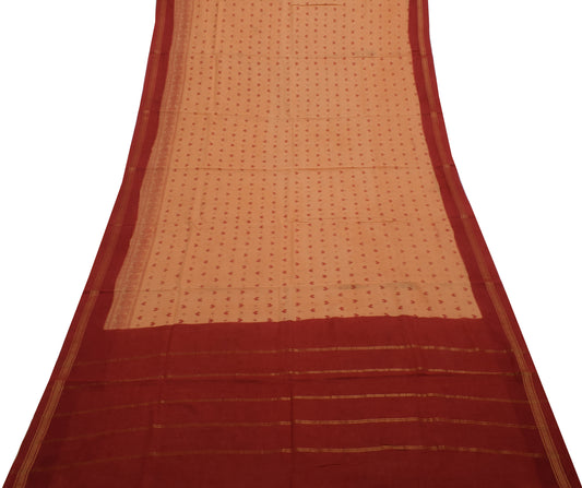 Sushila Vintage Peach Saree 100% Pure Cotton Hand Block Printed Craft Fabric