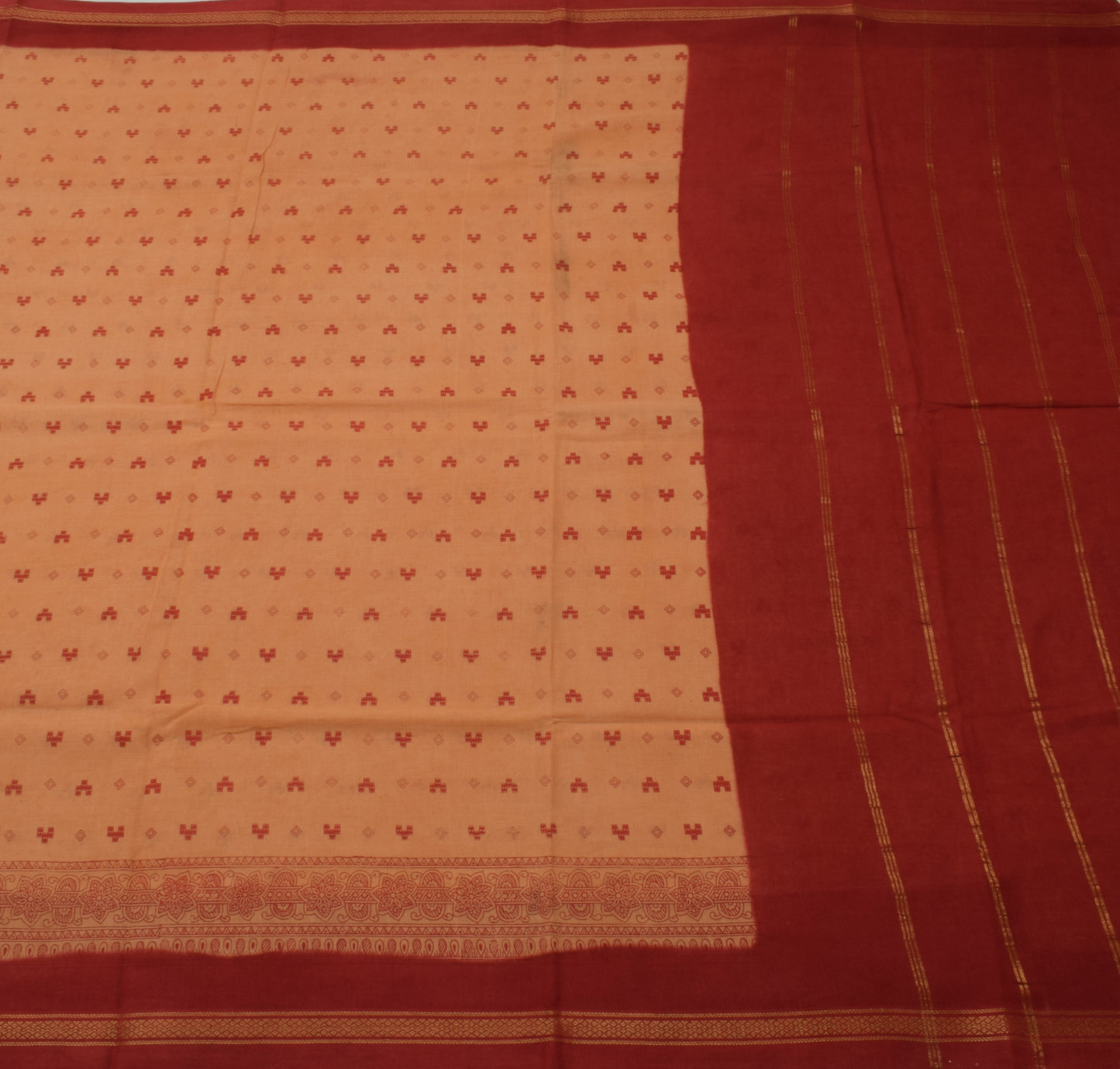 Sushila Vintage Peach Saree 100% Pure Cotton Hand Block Printed Craft Fabric