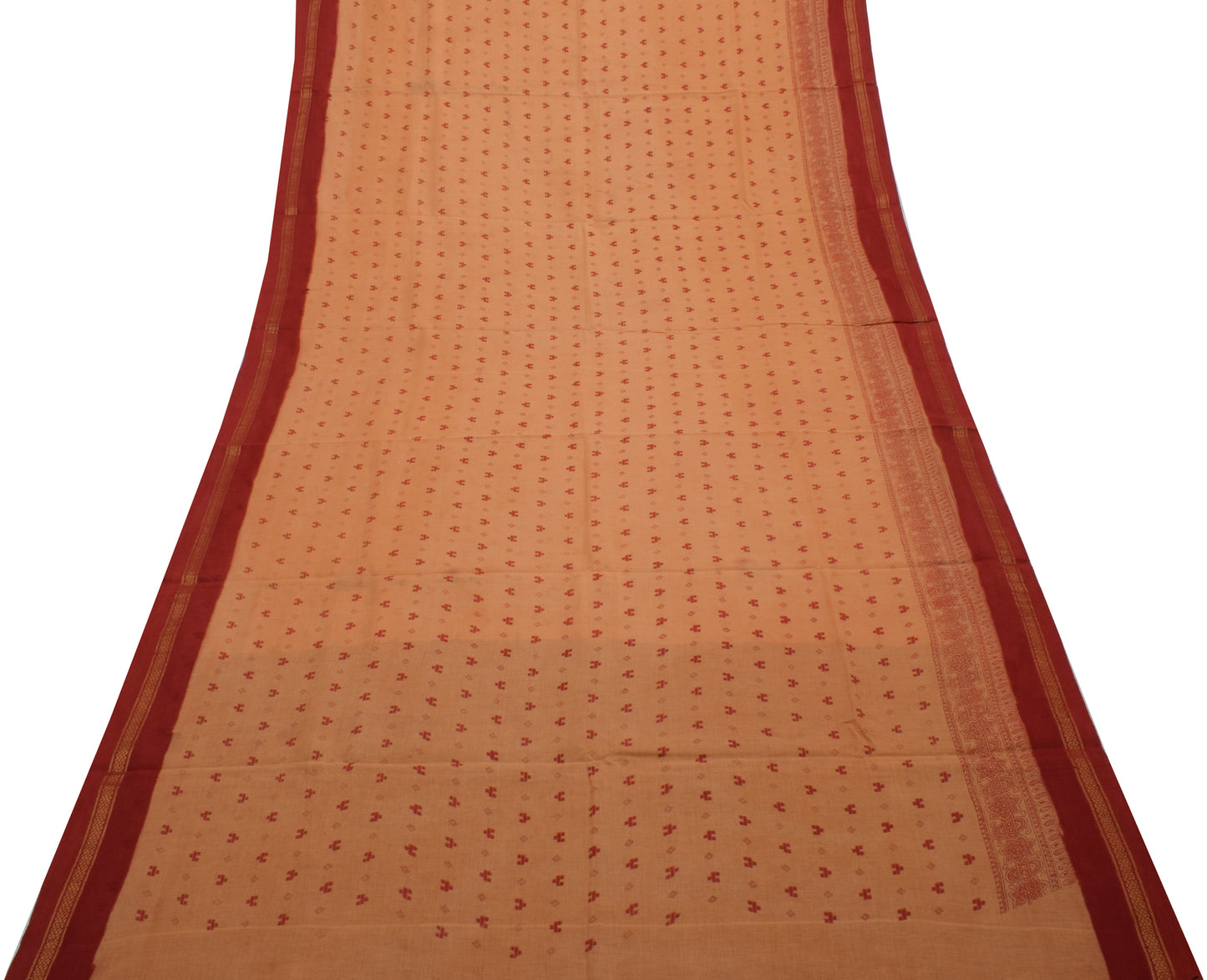 Sushila Vintage Peach Saree 100% Pure Cotton Hand Block Printed Craft Fabric