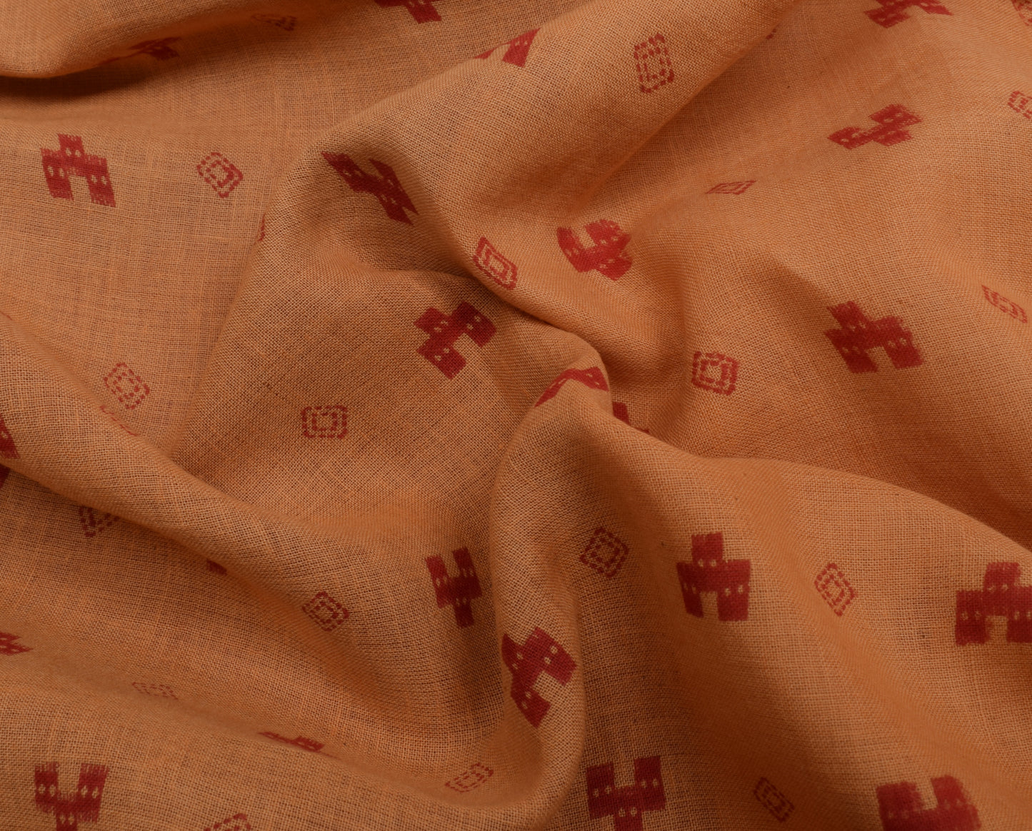 Sushila Vintage Peach Saree 100% Pure Cotton Hand Block Printed Craft Fabric