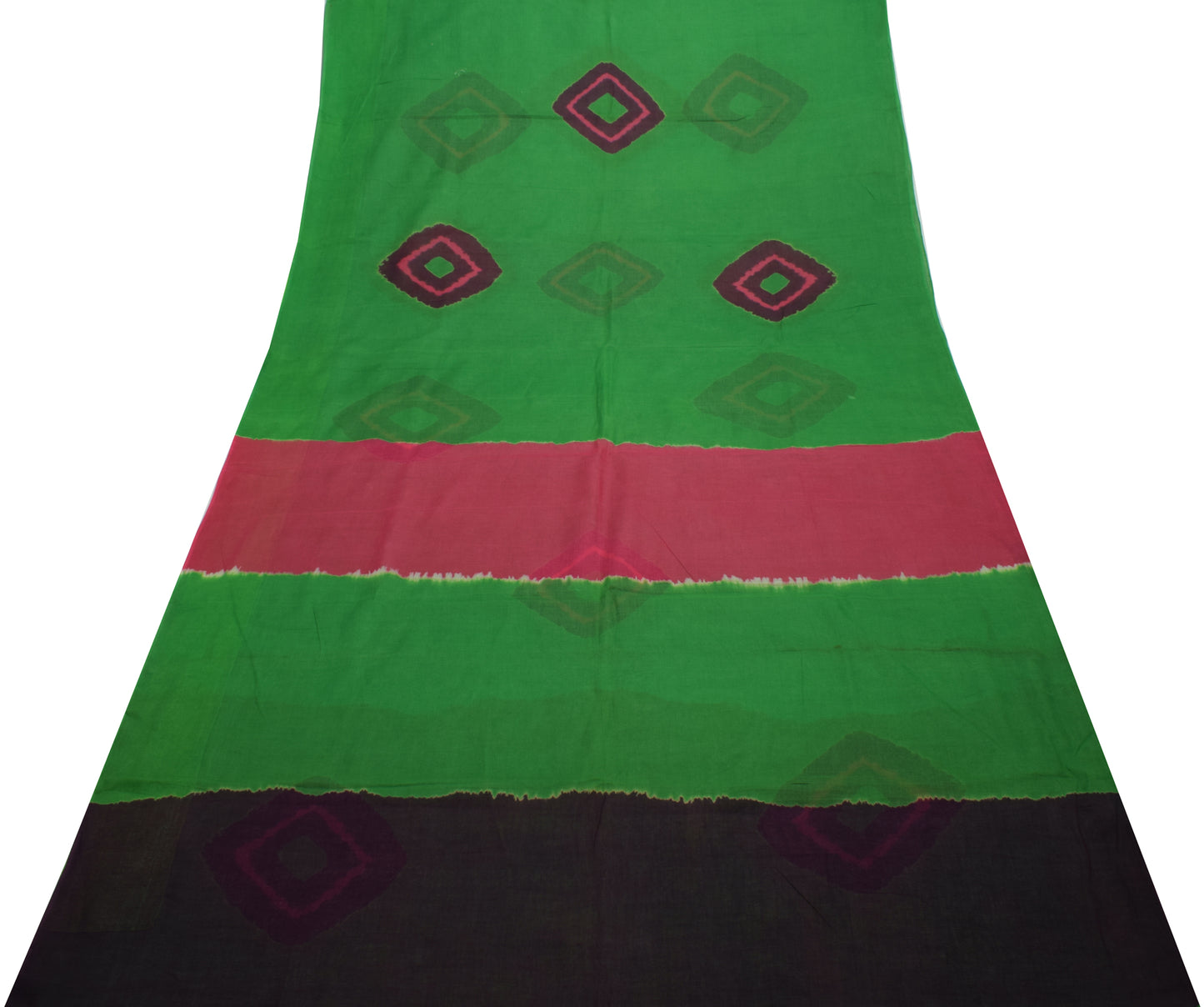 Sushila Vintage Green Saree 100% Pure Cotton Printed 5 Yard Soft Craft Fabric