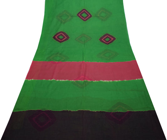 Sushila Vintage Green Saree 100% Pure Cotton Printed 5 Yard Soft Craft Fabric
