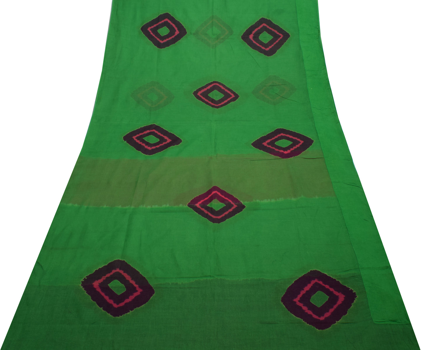 Sushila Vintage Green Saree 100% Pure Cotton Printed 5 Yard Soft Craft Fabric