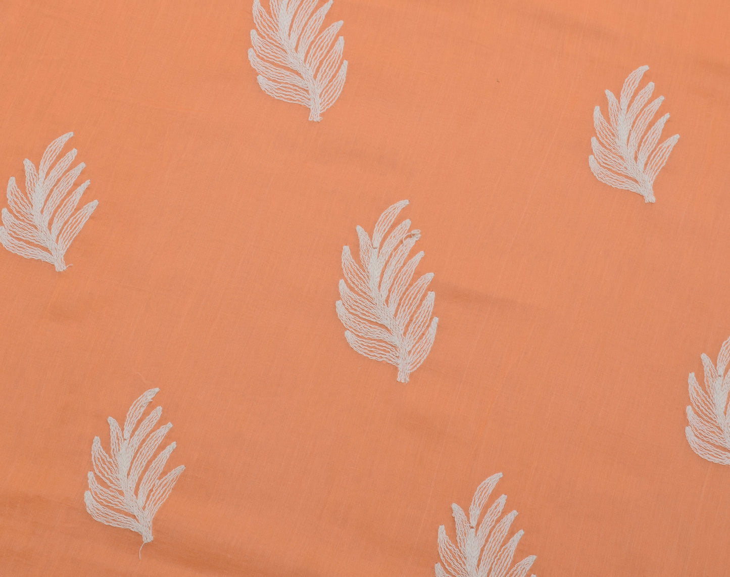 Sushila Vintage Peach Saree 100% Pure Cotton Thread Embroidered Craft Fabric