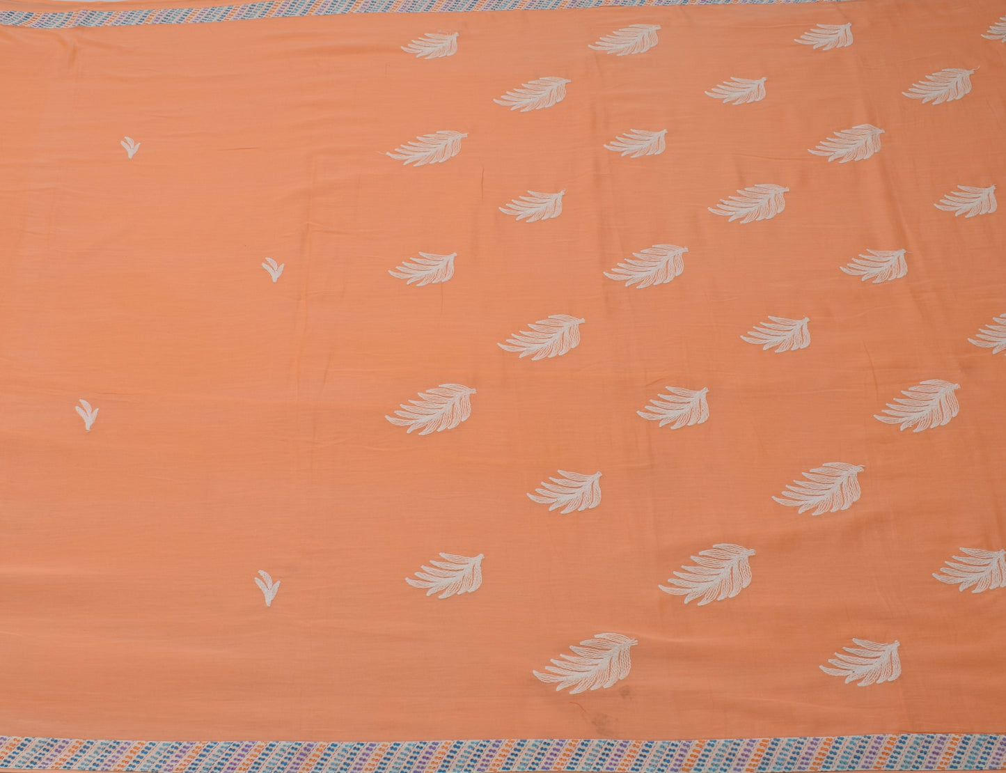 Sushila Vintage Peach Saree 100% Pure Cotton Thread Embroidered Craft Fabric