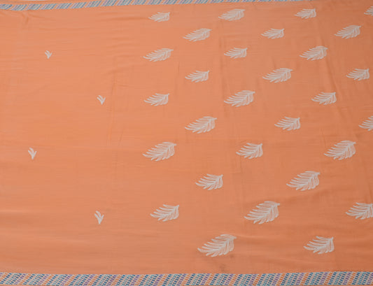 Sushila Vintage Peach Saree 100% Pure Cotton Thread Embroidered Craft Fabric