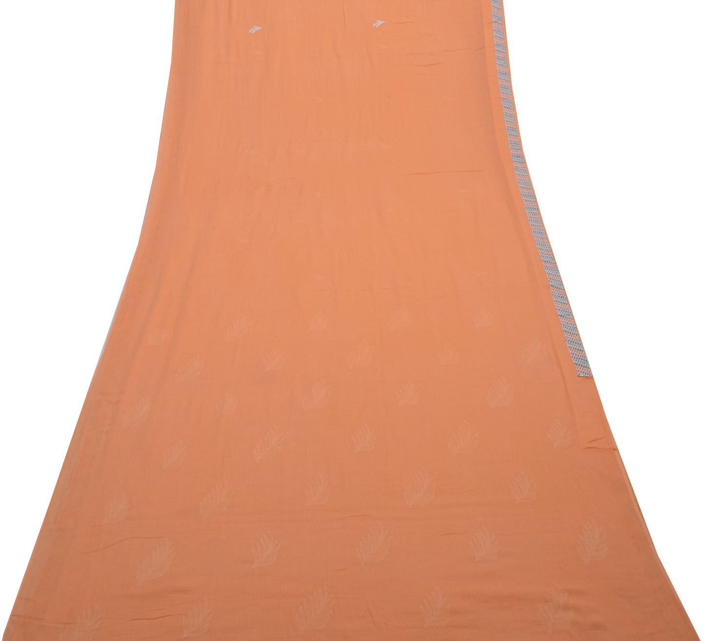 Sushila Vintage Peach Saree 100% Pure Cotton Thread Embroidered Craft Fabric