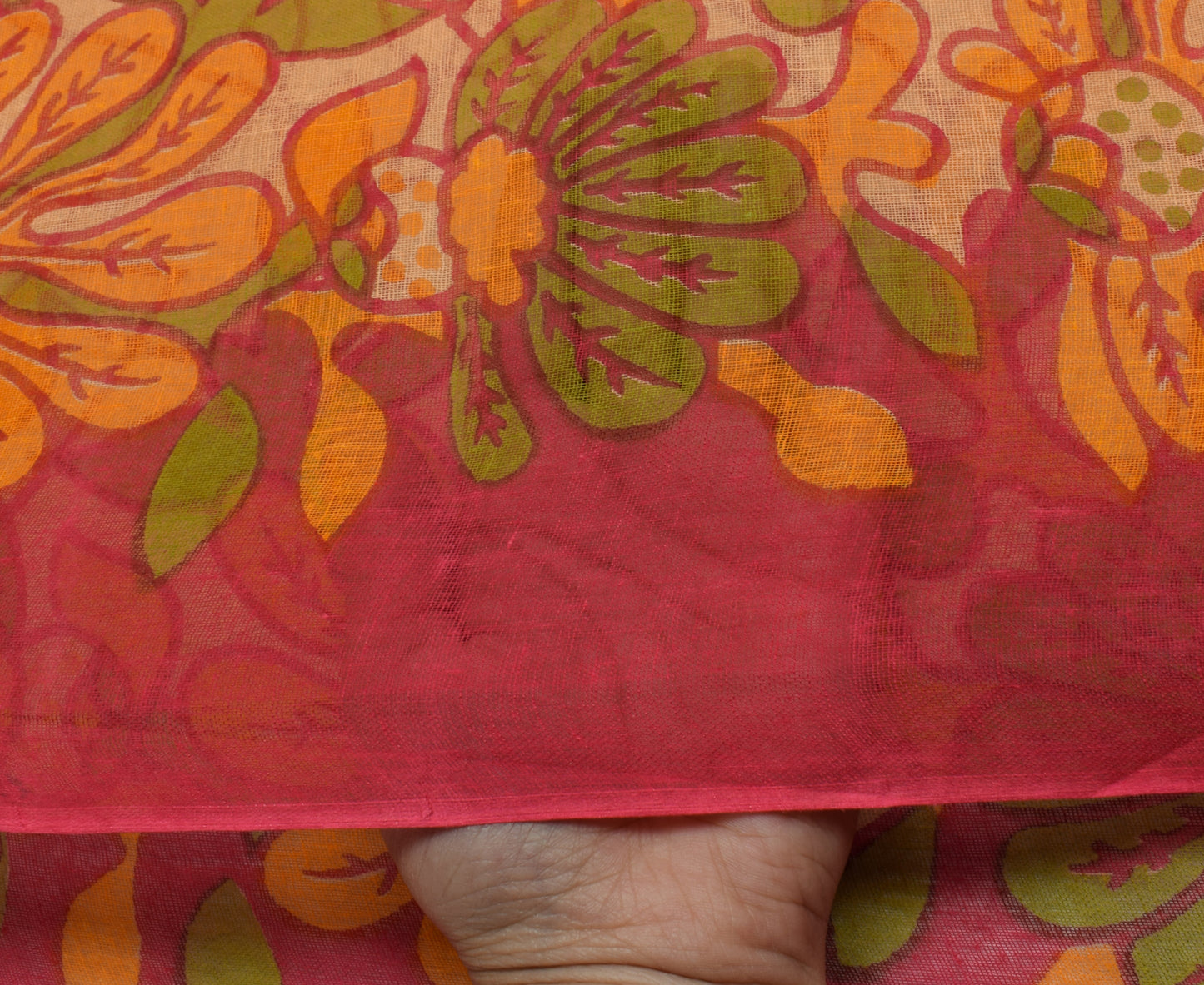 Sushila Vintage Cream Saree 100% Pure Cotton Printed 5 Yard Craft Sari Fabric