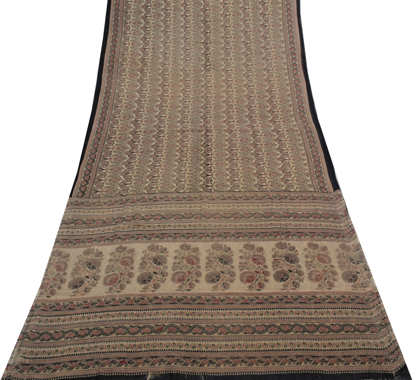 Sushila Vintage Brown Saree 100% Pure Cotton Printed Paisley Soft Craft Fabric