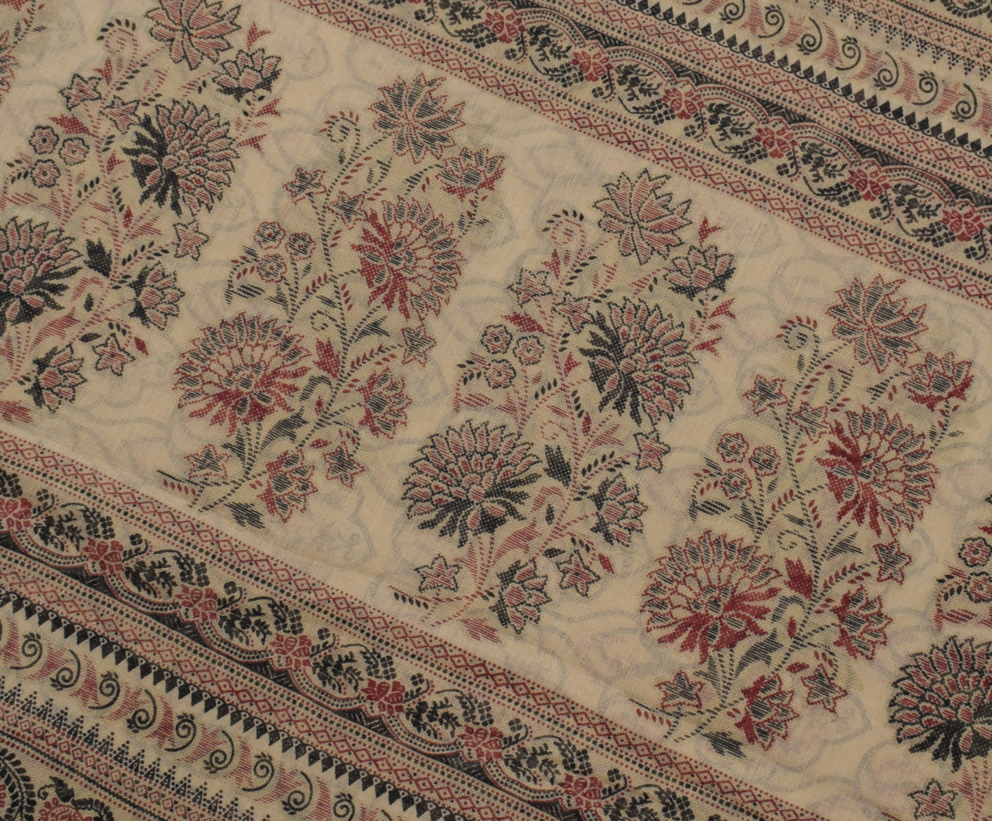 Sushila Vintage Brown Saree 100% Pure Cotton Printed Paisley Soft Craft Fabric