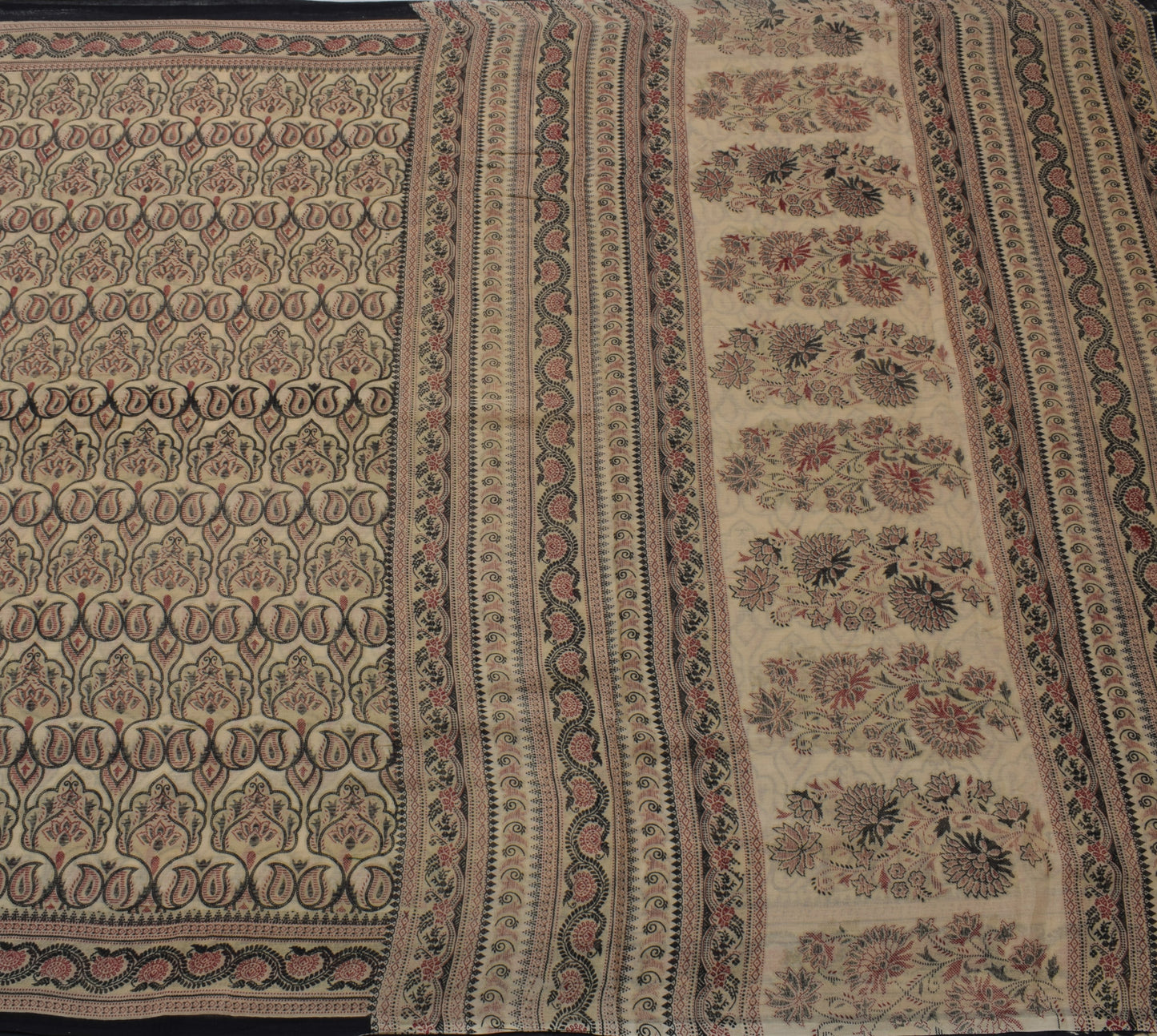 Sushila Vintage Brown Saree 100% Pure Cotton Printed Paisley Soft Craft Fabric
