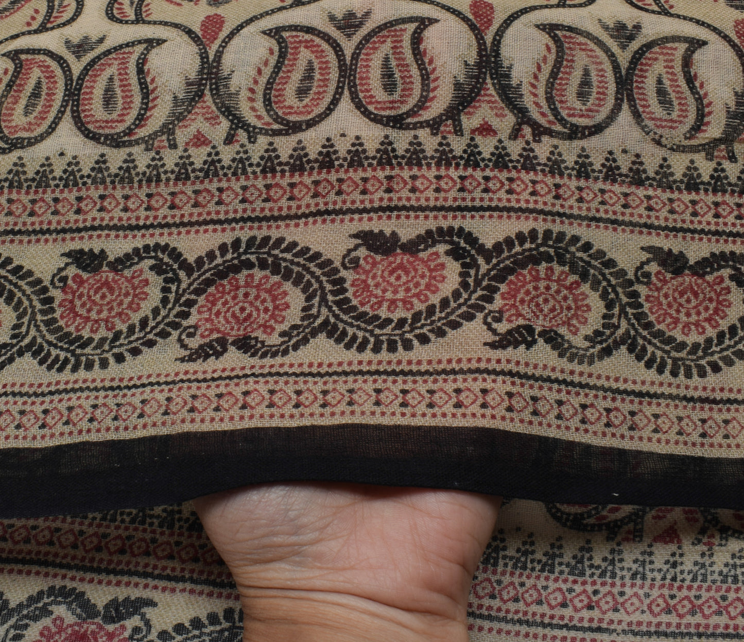 Sushila Vintage Brown Saree 100% Pure Cotton Printed Paisley Soft Craft Fabric