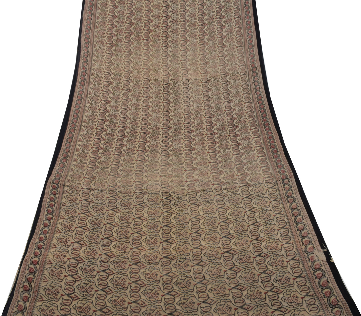 Sushila Vintage Brown Saree 100% Pure Cotton Printed Paisley Soft Craft Fabric