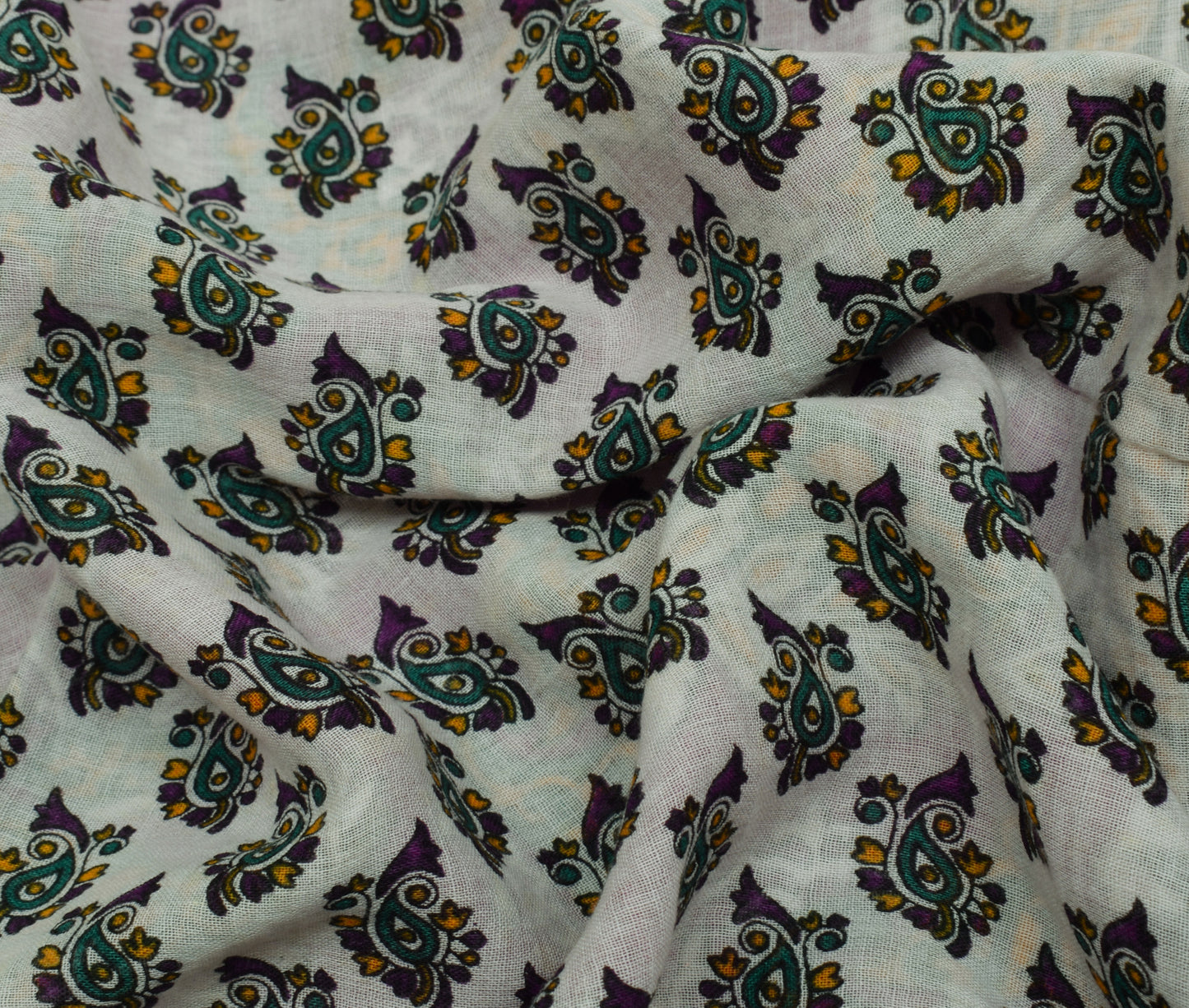 Sushila Vintage White Saree 100% Pure Cotton Printed Paisley Soft Craft Fabric