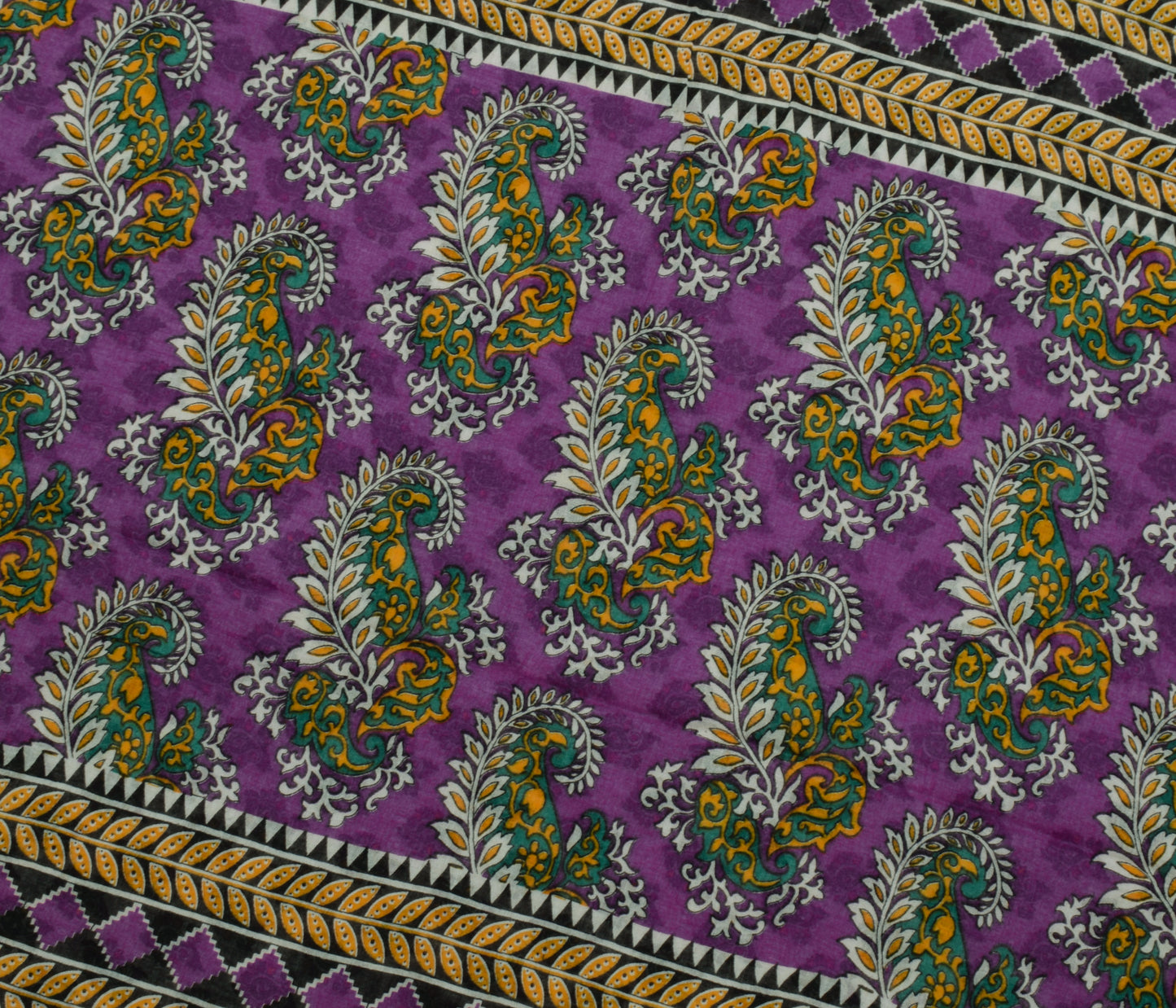 Sushila Vintage White Saree 100% Pure Cotton Printed Paisley Soft Craft Fabric