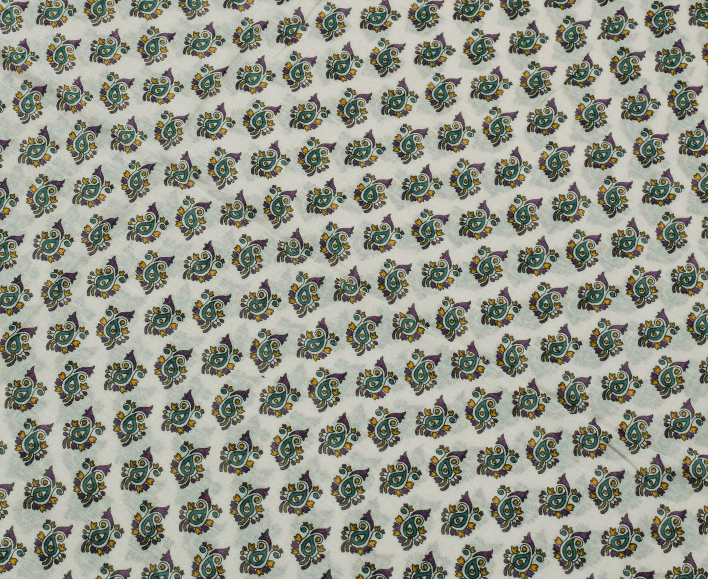 Sushila Vintage White Saree 100% Pure Cotton Printed Paisley Soft Craft Fabric