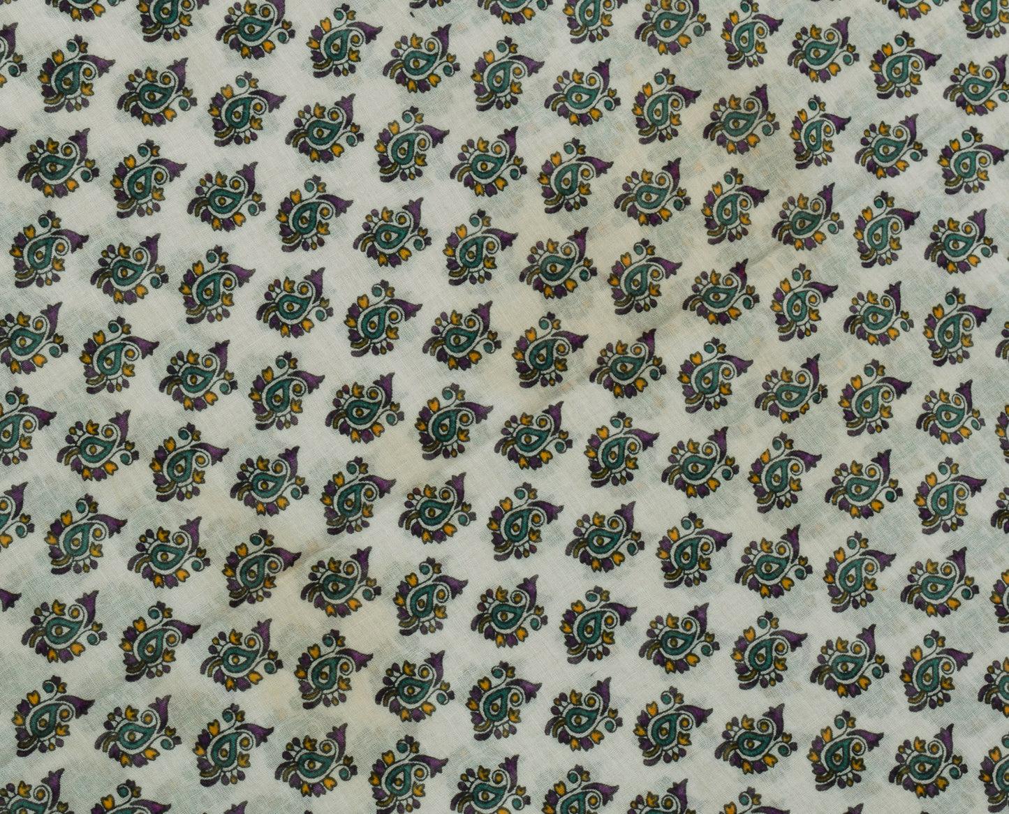 Sushila Vintage White Saree 100% Pure Cotton Printed Paisley Soft Craft Fabric